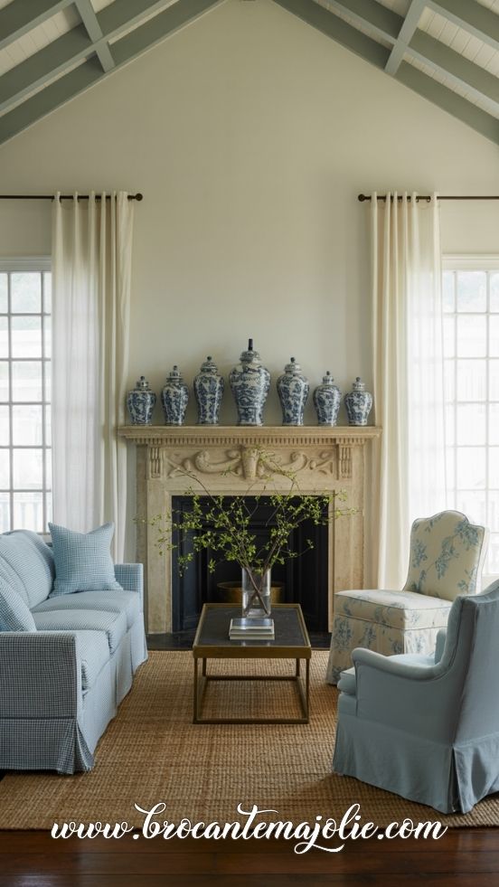 light blue and white living room