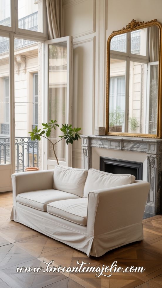 parisian apartment living room mirror above mantel