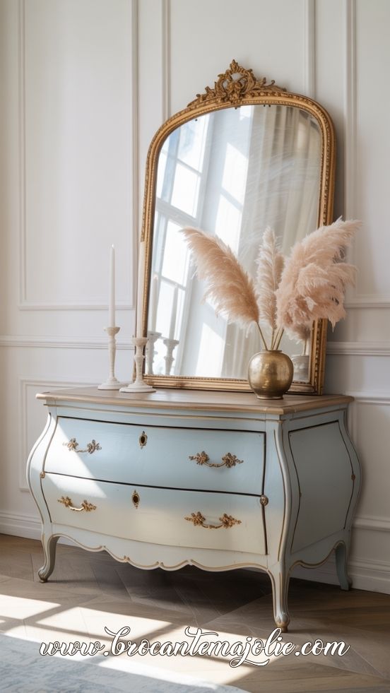 french blue chest with mirror