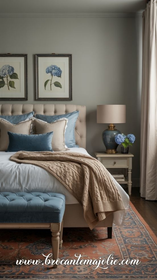 french blue and cream master bedroom