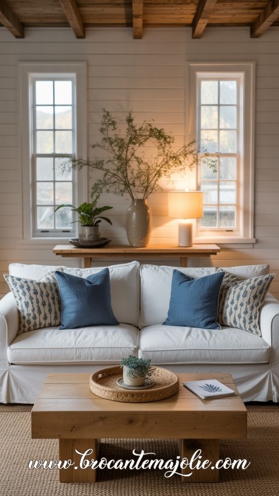 blue and white living room
