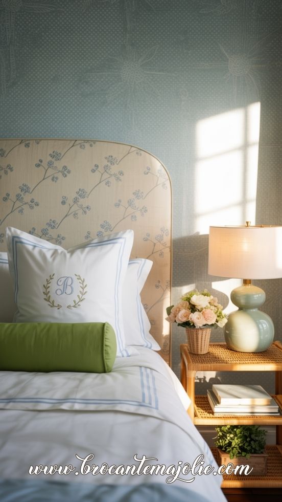 french blue and green bedroom