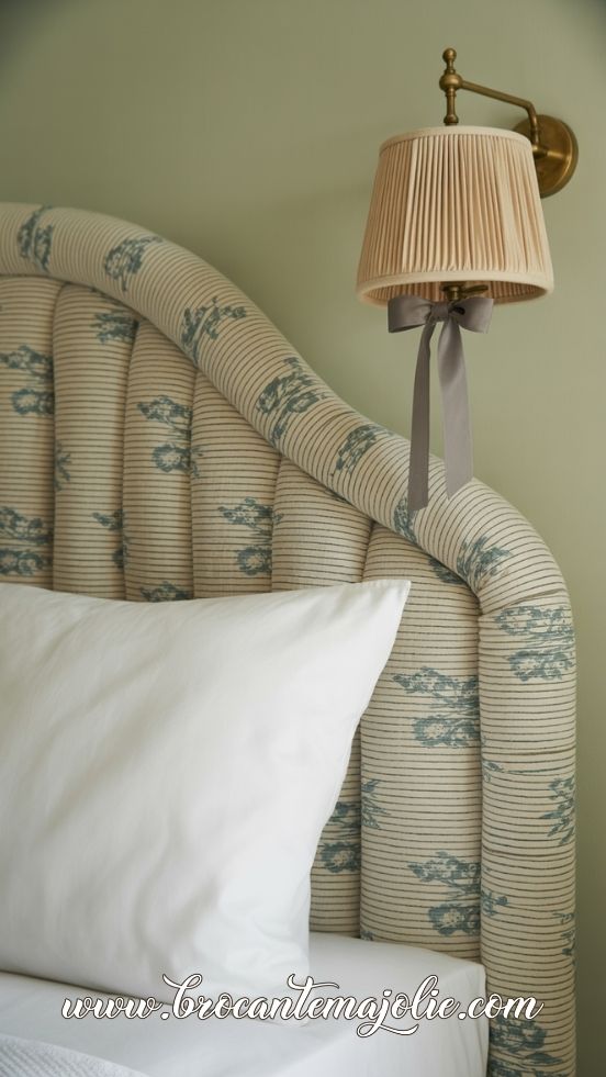 french blue headboard in bedroom