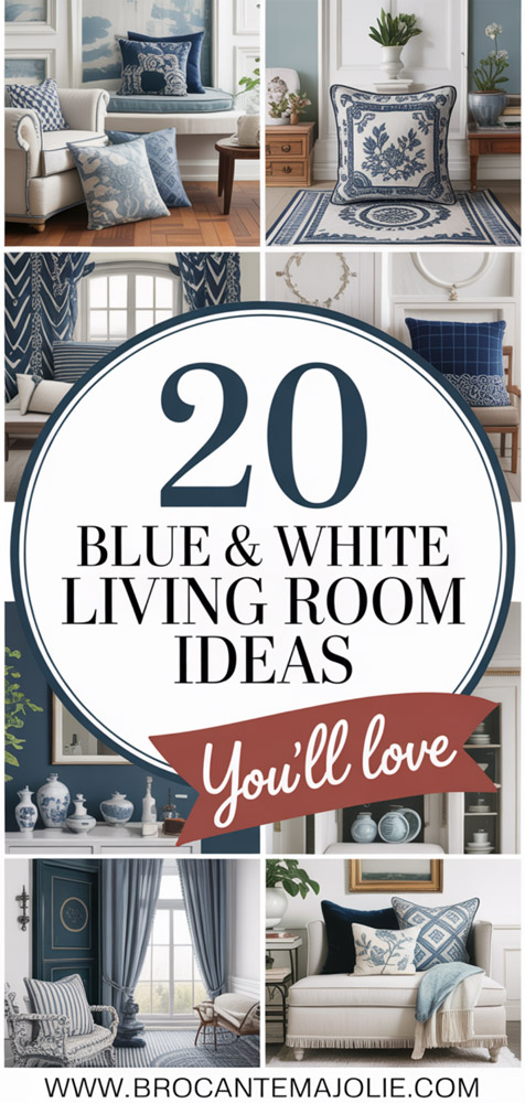 blue and white living room pinterest pin
