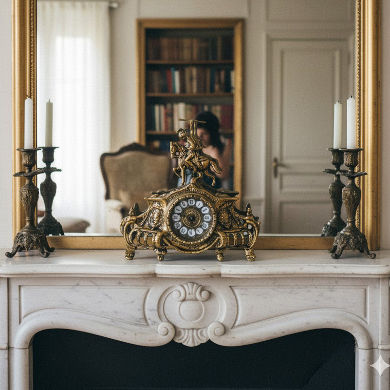 Vintage Brass Mantel Clock – Rococo Horse Design - Image 2