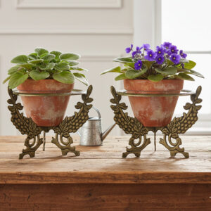 Set of 2 vintage French planter holders in brass