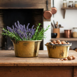 Set of 2 antique French gold cauldrons
