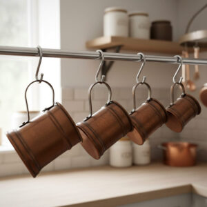 Set of 4 vintage decorative jugs in copper