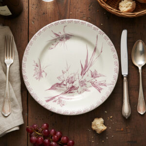 Set of 7 Vintage French GIEN Pink Transferware Plates