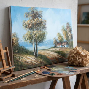 Vintage French countryside oil painting