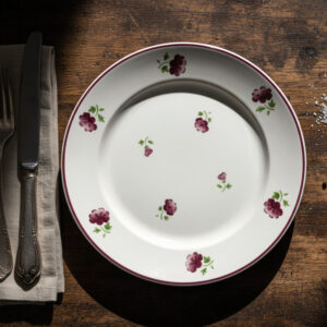 Antique French red transferwware plates from Badonviller