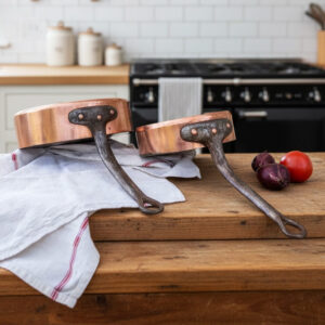 Set of 2 Antique French Copper Sauté Pans