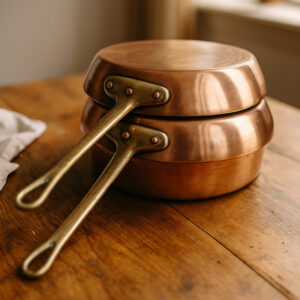 Set of 2 Vintage French Tin-Lined Copper Frying Pans