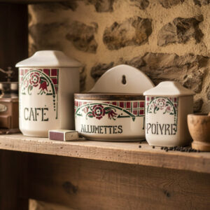 Set of 3 vintage French Art deco canisters in ceramic