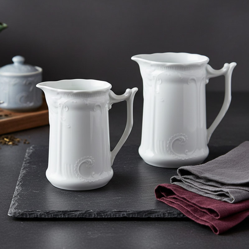 Set of 2 Vintage French White Porcelain Pitchers