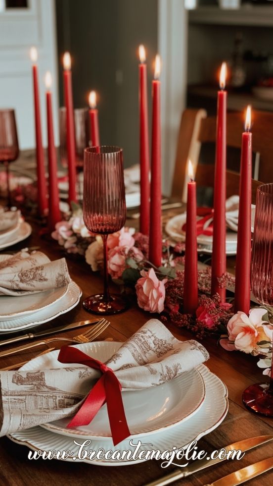 valentine candles on table