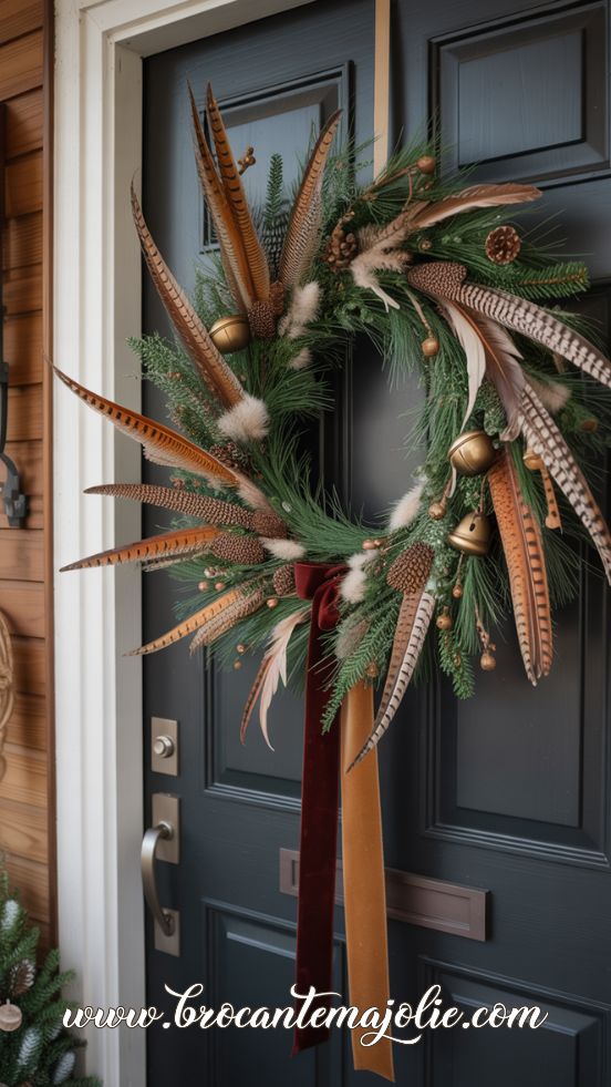 rustic winter wreath with feathers