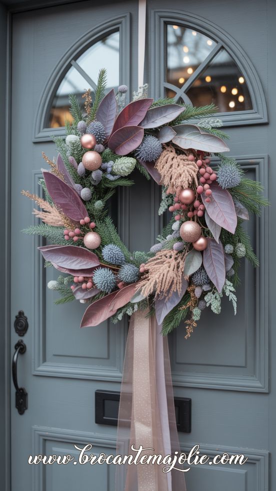 soft pink and purple winter wreath