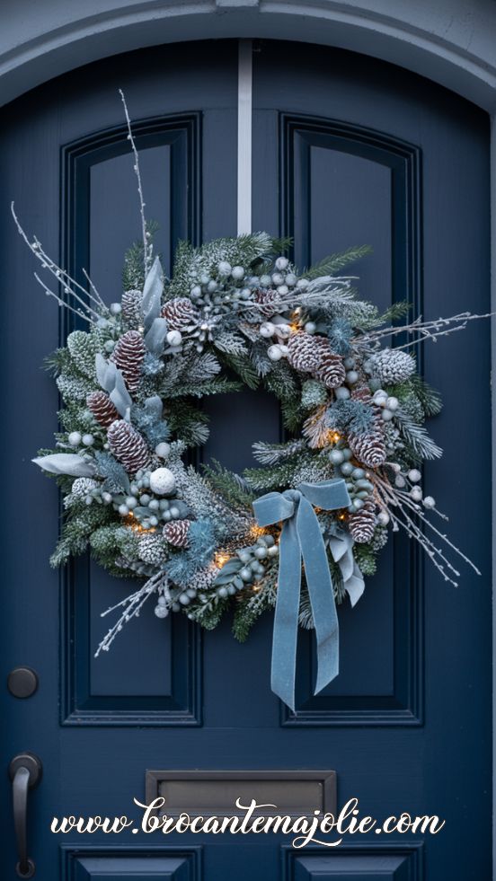 Navy Door Winter Greenery Wreath
