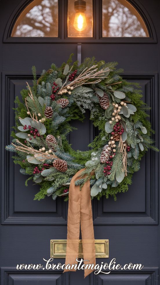 natural winter wreath with berries