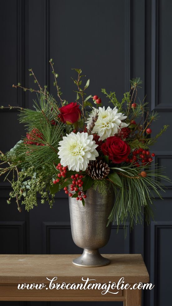 Classic Red & White Winter Floral Centerpiece