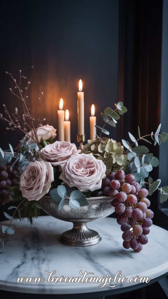 Romantic Winter Centerpiece with Soft Roses & Candlelight