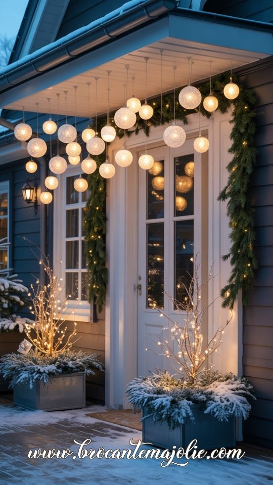 Hanging Globe Lights + Winter Planters