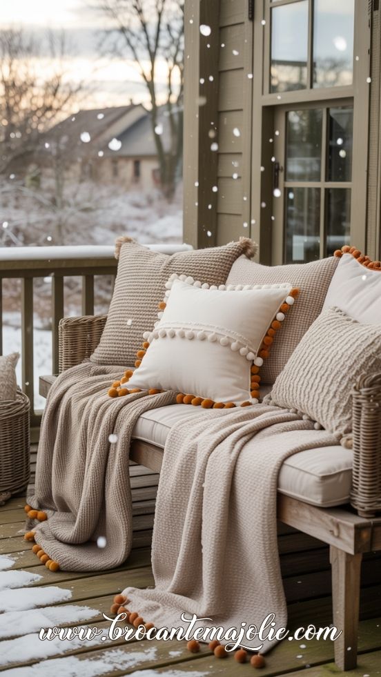 Cozy Neutral Seating for Winter Porch Lounging