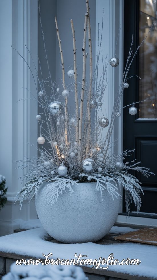 Silver & Birch Winter Planter With a Frosted Look