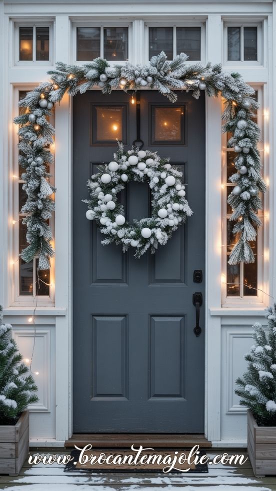 Frosted Garland & Wreath for Classic Winter Porch Decor