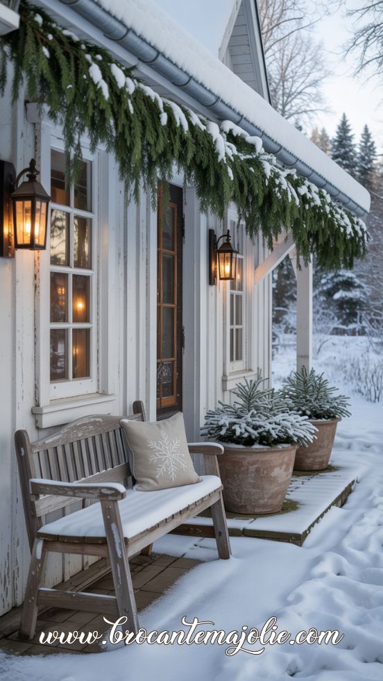 Classic Cottage Porch With Snow-Kissed Garland