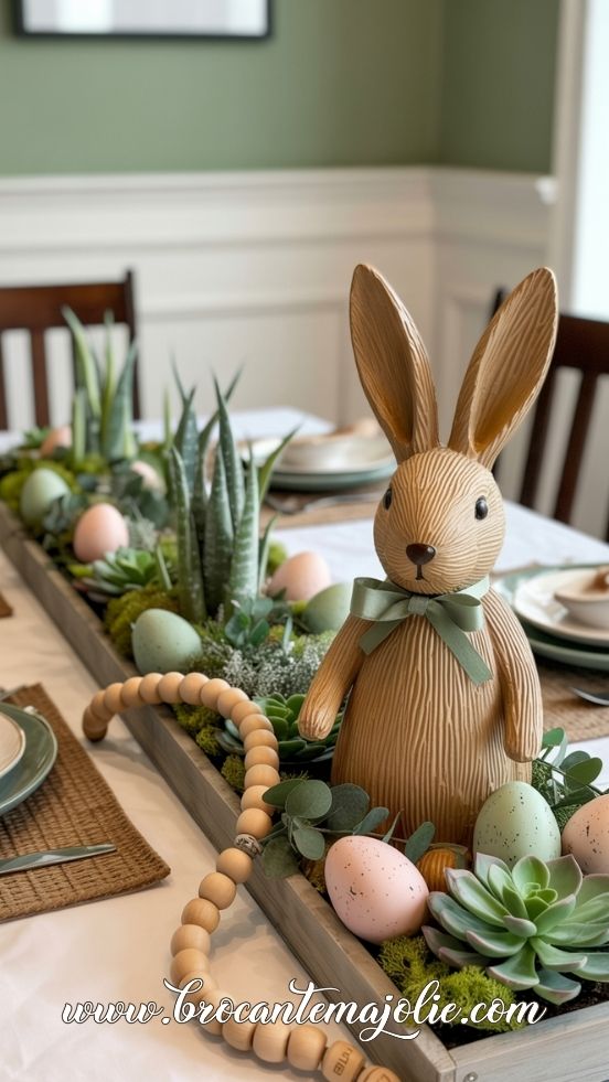 farmhouse easter table decor bunny centerpiece