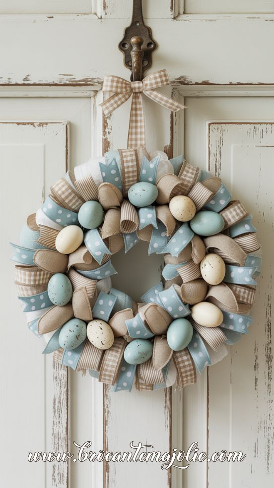spring deco mesh wreath eggs