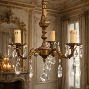 vintage french chandelier gold metal with crystal