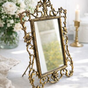 Vintage french brass tabletop mirror styled