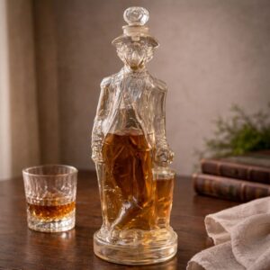 Antique blown glass figural bottle shaped as a gentleman, 19th century French character decanter