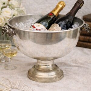 Vintage French silver plated champagne bowl with grape handles on pedestal base