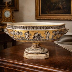 Italian porcelain centerpiece bowl with pedestal, Capodimonte style, made in Italy