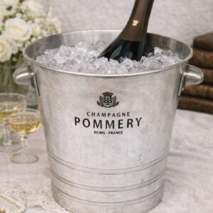 Vintage champagne bucket in aluminum with Pommery Reims France logo