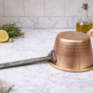 Vintage copper polenta pan with long handle, handcrafted copper double boiler saucepan