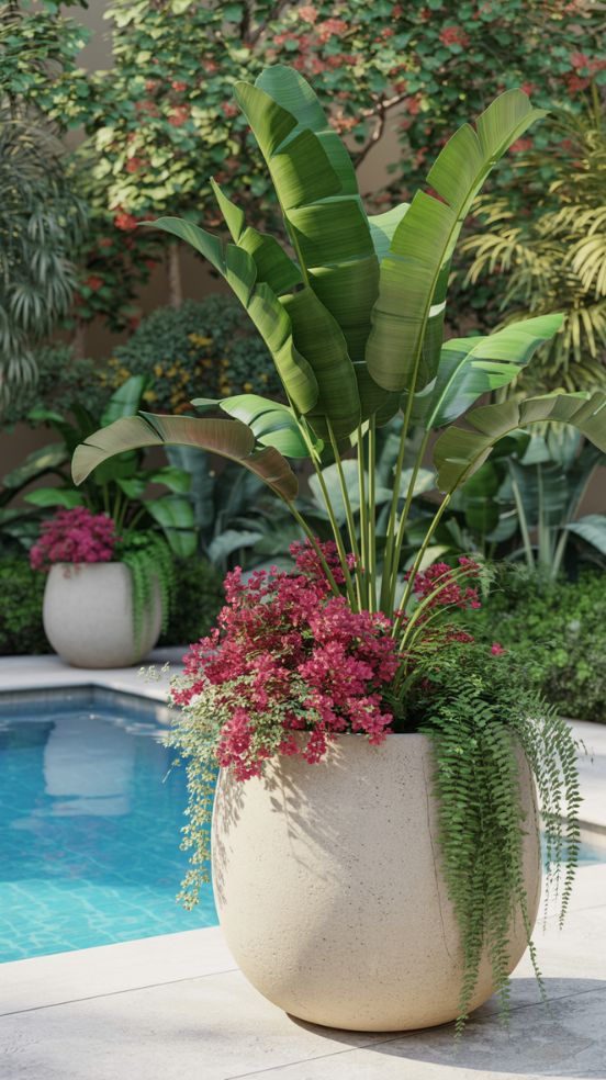 outdoor planter poolside
