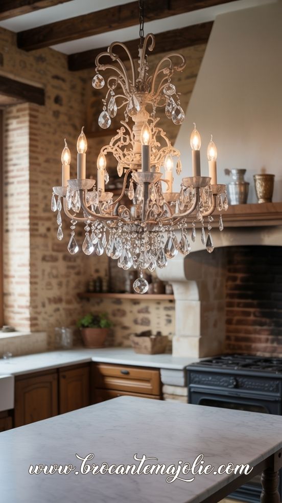 farmhouse chandelier kitchen