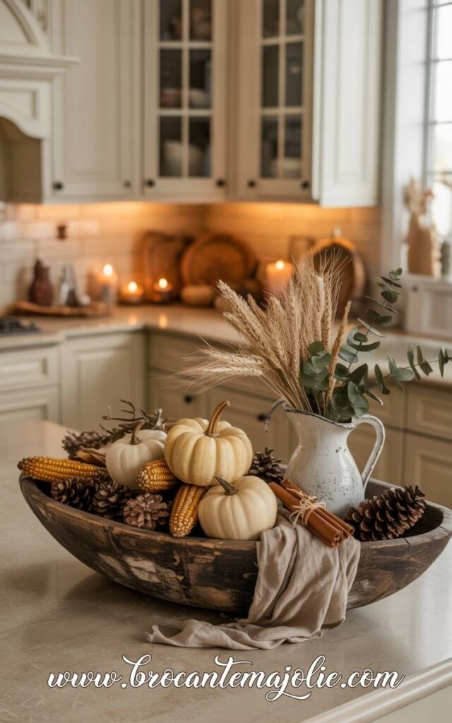harvest fall dough bowl in kitchen