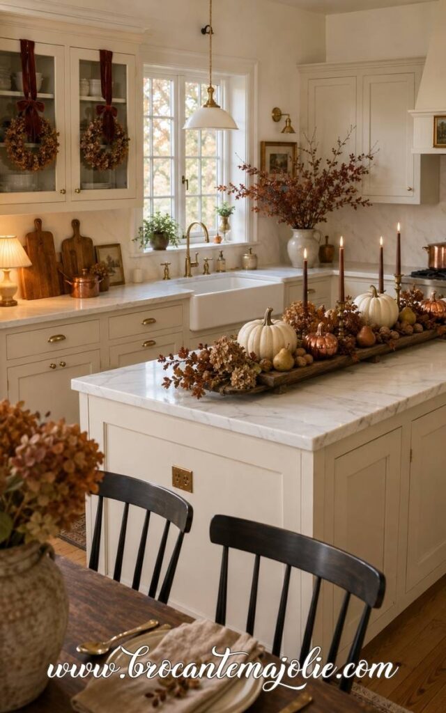Cozy fall Long Centerpiece for a Large kitchen Island