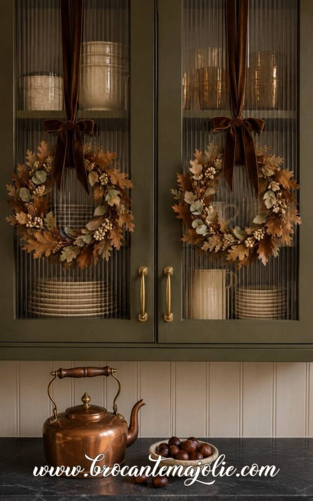 Fall Wreaths on Kitchen Cabinets