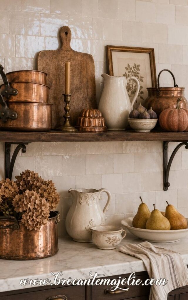 vintage fall shelf styling