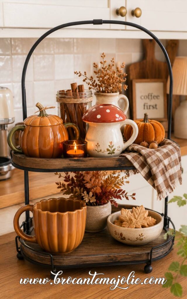 fall 2 Tiered Tray decor