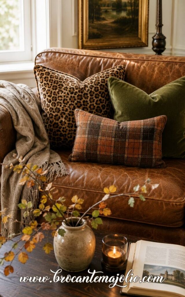 olive brown brass fall living room decor