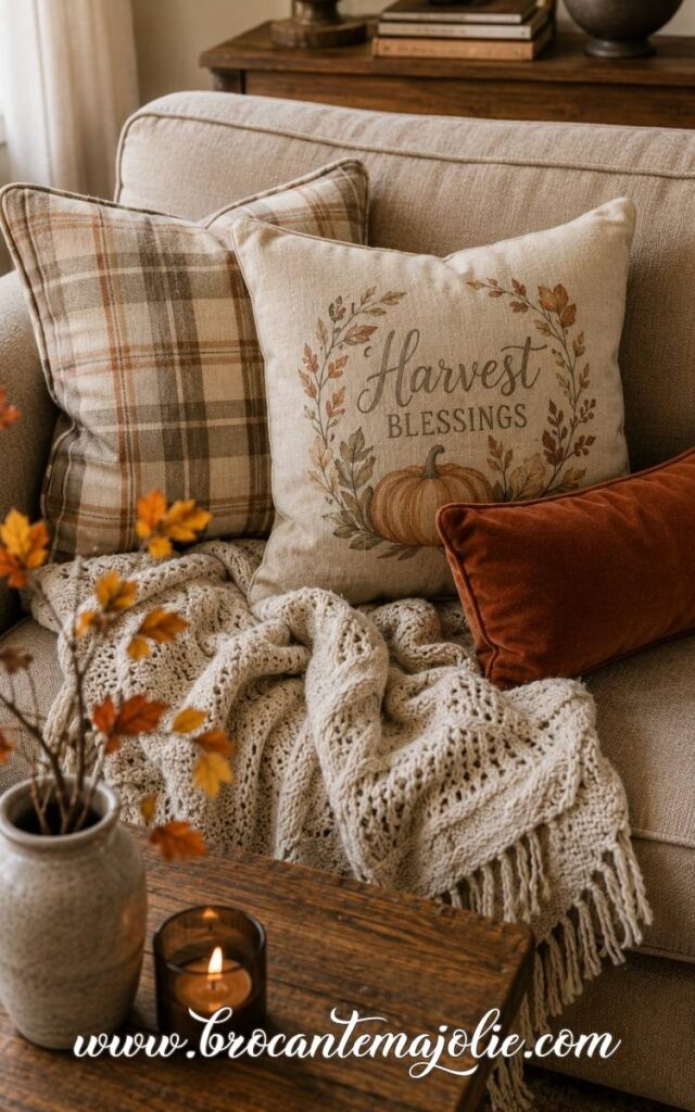 cozy fall living room pillows and throws