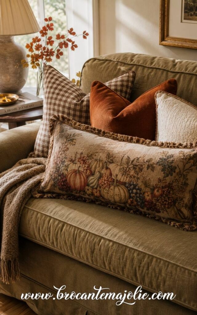rust camel cream fall living room decor